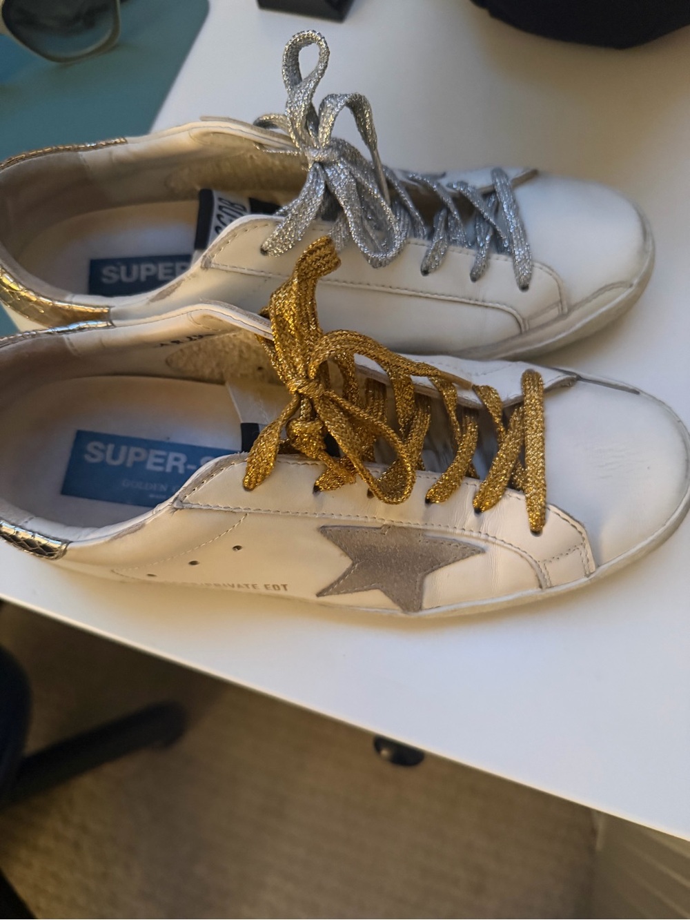 Golden Goose White Sneakers with Gold & Silver Laces - Picture 2 of 6